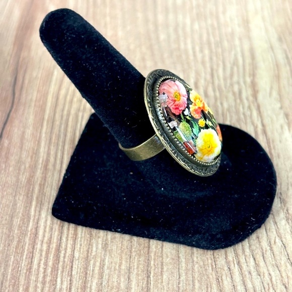 Botanical Print Adjustable Ring, NWT, Handmade, Victorian - Picture 3 of 3
